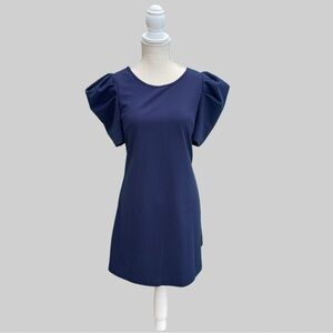 Navy Puff Sleeve Dress